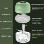 Mini Processador Elétrico de Alimentos Portátil com 3 lâminas de aço inox USB 250 ml Bivolt - vipzio