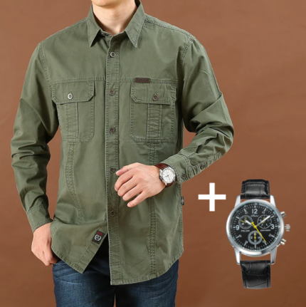 Camisa Social Militar + Relógio a Prova da Água [SUPER ELEGANTE] - vipzio