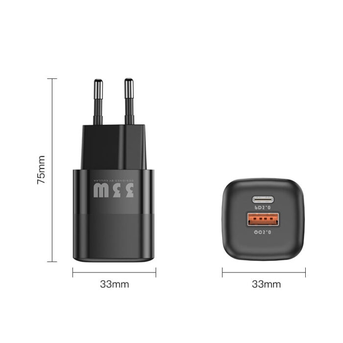 Carregador Rápido Duplo USB-C e USB-A 33W KUULAA