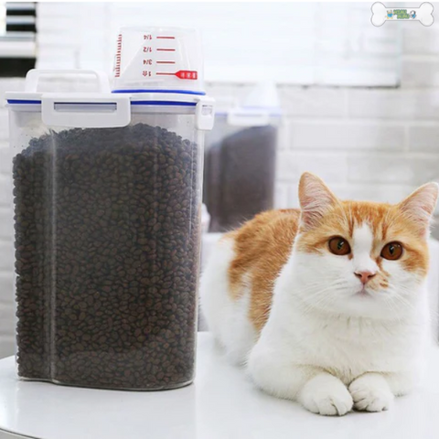 dosador de ração, pet, porta ração, armazenador de ração pet, armazenador de ração para cachorro, pote de ração pet, recipiente para armazenar ração, recipiente hermético para ração, mundo miauauau, miauauau