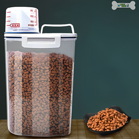 dosador de ração, pet, armazenador de ração pet, armazenador de ração para cachorro, pote de ração pet, recipiente para armazenar ração, recipiente hermético para ração, mundo miauauau, miauauau