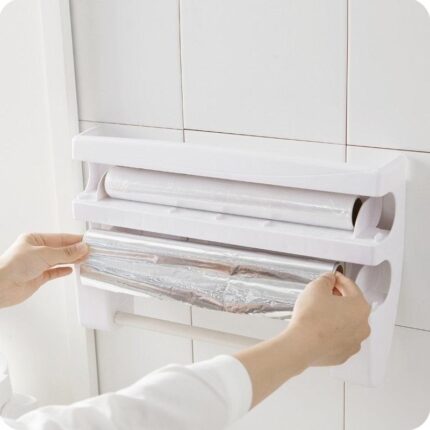 ORGANIZADOR DE COZINHA 4 EM 1 - PORTA PAPEL TOALHA, PLÁSTICO FILME, PAPEL ALUMÍNIO - vipzio