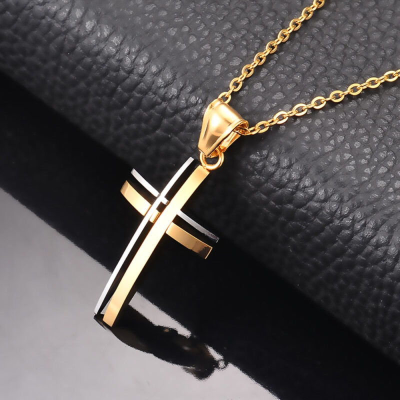Colar Crucifixo Linhas em Aço Inoxidável - vipzio