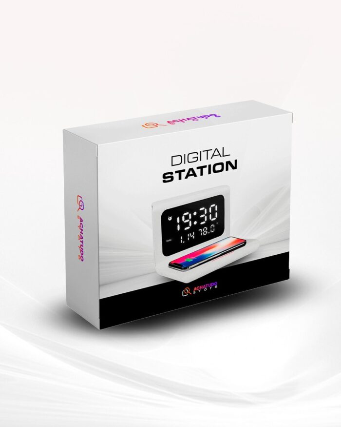 DigitalStation 4 em 1 Multifuncional - Carregador por Indução, Hora, Calendário e Temperatura - vipzio