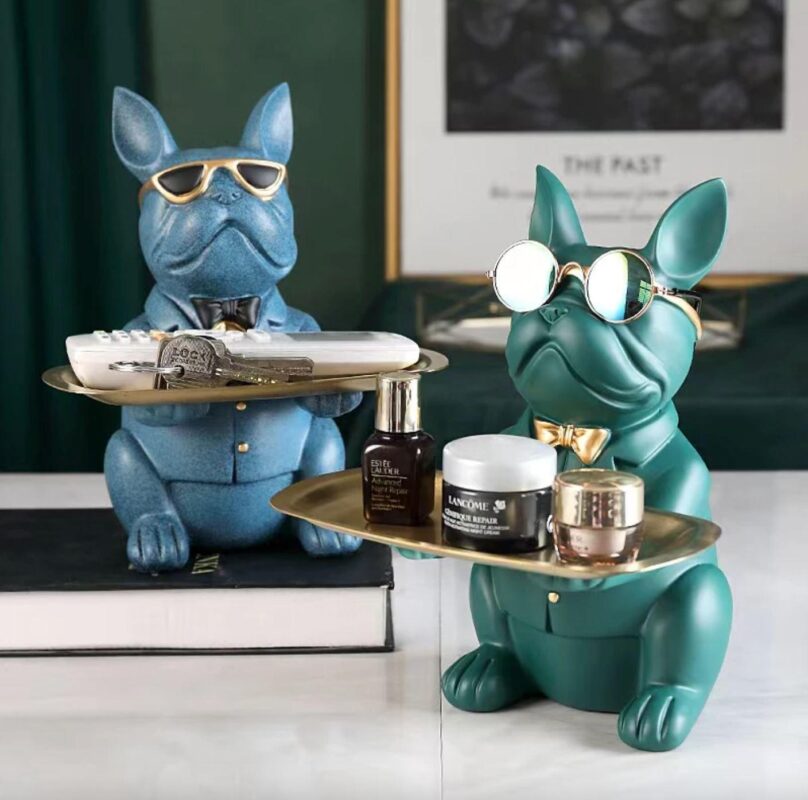 Escultura Bulldog Francês Mordomo Aparador Chaves Controle Remoto - vipzio