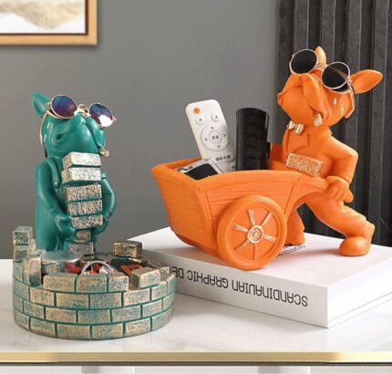 Escultura Bulldog Mordomo Construtor Aparador Chave Controle Relógio - vipzio