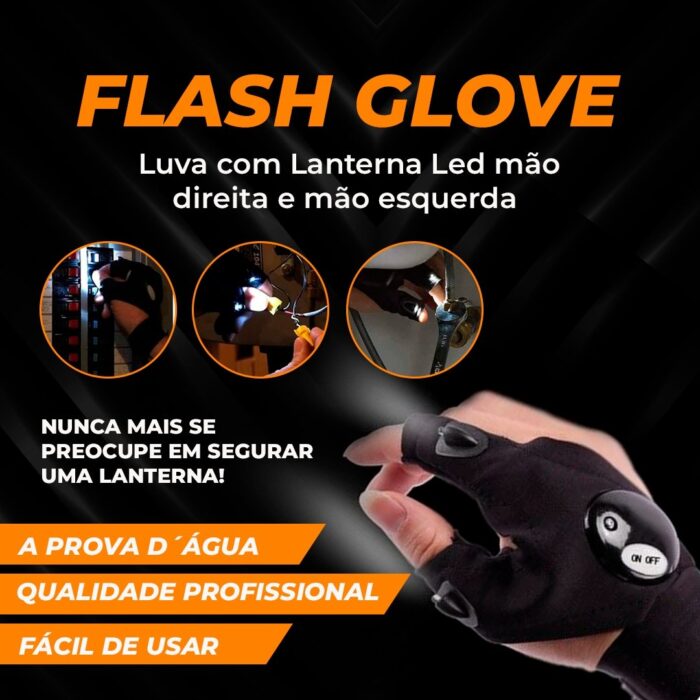 Flash Glove - Luva com Lanterna Led mão direita e mão esquerda - vipzio