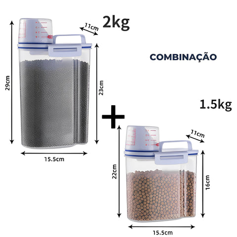 dosador de ração, pet, armazenador de ração pet, armazenador de ração para cachorro, pote de ração pet, recipiente para armazenar ração, recipiente hermético para ração, mundo miauauau, miauauau