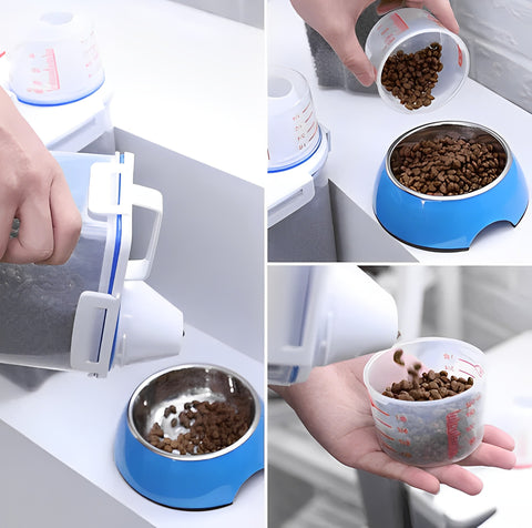 porta ração, dosador de ração, pet, armazenador de ração pet, armazenador de ração para cachorro, pote de ração pet, recipiente para armazenar ração, recipiente hermético para ração, mundo miauauau, miauauau
