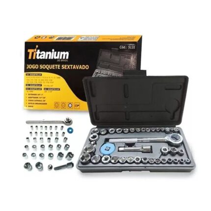 Jogo de Soquete com 40 peças Titanium 1/4-3/8 - vipzio