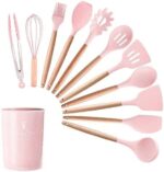 Kit com 12 Utensílios De Cozinha em Silicone e Madeira de Bamboo - vipzio