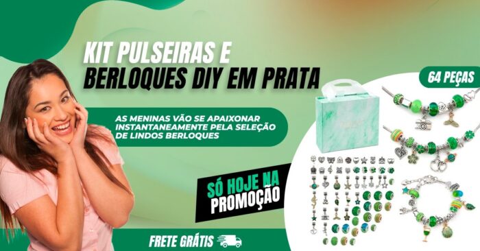 Kit Pulseiras e Berloques DIY em Prata - 64 Peças - vipzio