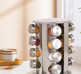 Porta temperos Giratório em Inox com 16 peças - vipzio