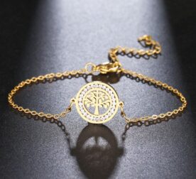 Pulseira Arvore da Vida Ajustável cravejada com Zircônia em Aço Inoxidável - vipzio