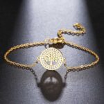 Pulseira Arvore da Vida Ajustável cravejada com Zircônia em Aço Inoxidável - vipzio