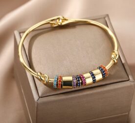 Pulseira Verona Color Cravejada com Zircônia Banhada a Ouro18K em Aço Inoxidável - vipzio