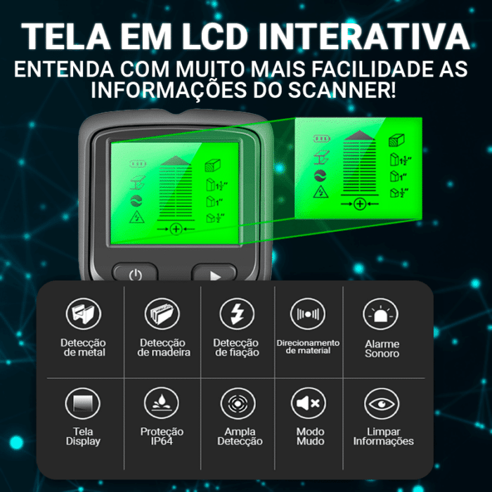 Scanner Profissional de Parede Para Metais Cano PVC Madeira e Fiação - vipzio