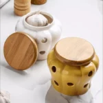 Pote De Ceramica Com Tampa De Madeira Vipzio 13