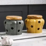 Pote De Ceramica Com Tampa De Madeira Vipzio 19