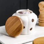 Pote De Ceramica Com Tampa De Madeira Vipzio 4