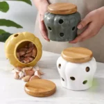 Pote De Ceramica Com Tampa De Madeira Vipzio 6
