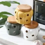 Pote De Ceramica Com Tampa De Madeira Vipzio 8