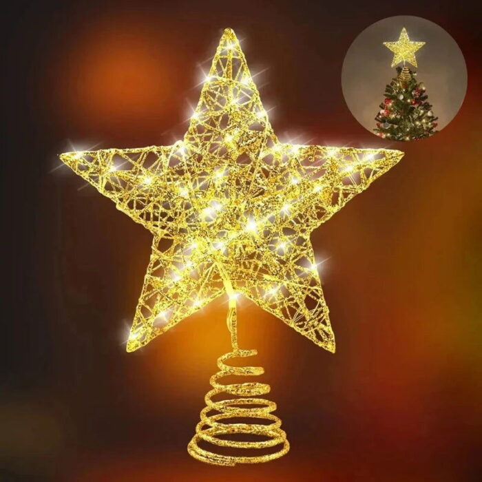 A Estrela Natalina de Ferro com Luzes LED e Fio de Cobre é um enfeite moderno que traz luminosidade e estilo para sua árvore de Natal. Com uma estrutura em ferro resistente e iluminada por luzes LED conectadas a um fio de cobre, ela oferece uma iluminação suave e aconchegante, ideal para tornar suas celebrações ainda mais encantadoras.