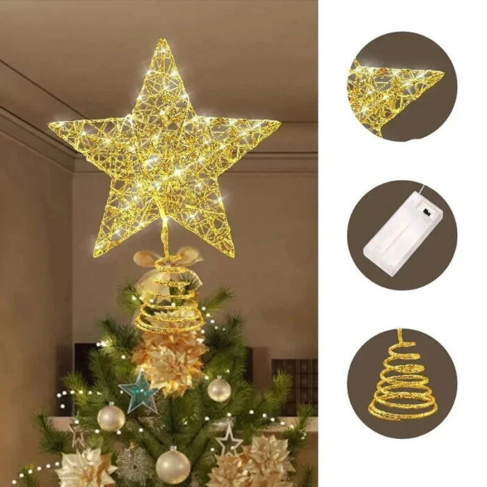 A Estrela Natalina de Ferro com Luzes LED e Fio de Cobre é um enfeite moderno que traz luminosidade e estilo para sua árvore de Natal. Com uma estrutura em ferro resistente e iluminada por luzes LED conectadas a um fio de cobre, ela oferece uma iluminação suave e aconchegante, ideal para tornar suas celebrações ainda mais encantadoras.
