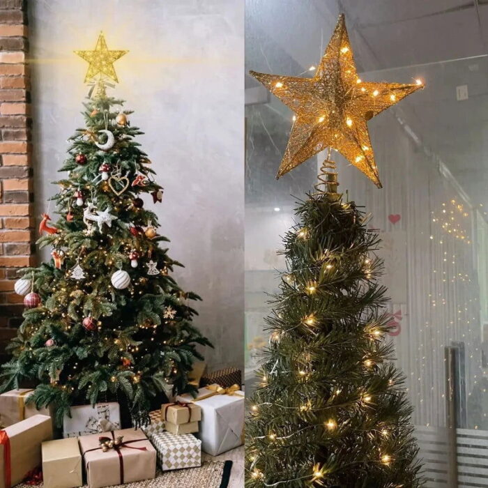 A Estrela Natalina de Ferro com Luzes LED e Fio de Cobre é um enfeite moderno que traz luminosidade e estilo para sua árvore de Natal. Com uma estrutura em ferro resistente e iluminada por luzes LED conectadas a um fio de cobre, ela oferece uma iluminação suave e aconchegante, ideal para tornar suas celebrações ainda mais encantadoras.