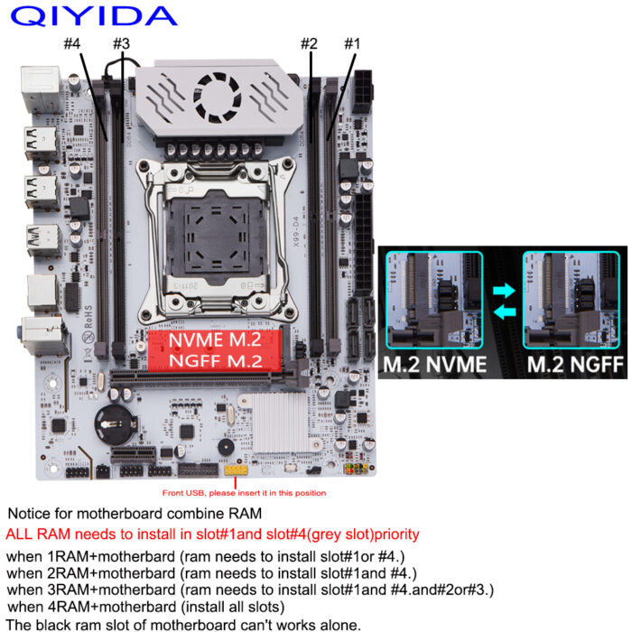 QIYIDA-com Slot M.2, Suporte X99 C612Chip, Memória DDR4, SATA 3.0, USB 3.0, PCI16X, LGA 2011