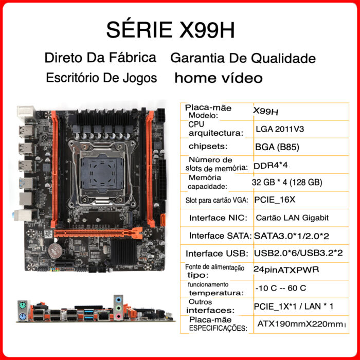 Placa Mãe MYIO Suporte Soquete RAM DDR4, X99H Mainboard, CPU LGA 2011 V3 vipzio